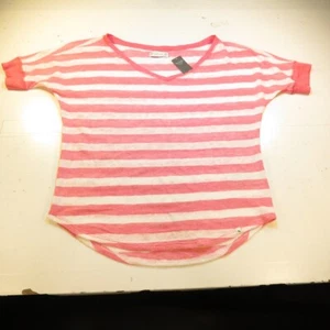 NEW NWT ABERCROMBIE & FITCH A&F KNIT TEE T SHIRT Womens M Striped Pink & White - Picture 1 of 4
