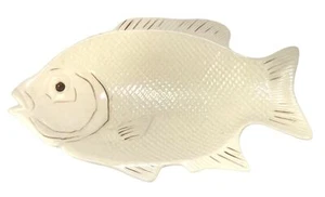 Piatto da portata pesce porcellana bianca vintage dipinto a mano 15 pollici - Foto 1 di 4