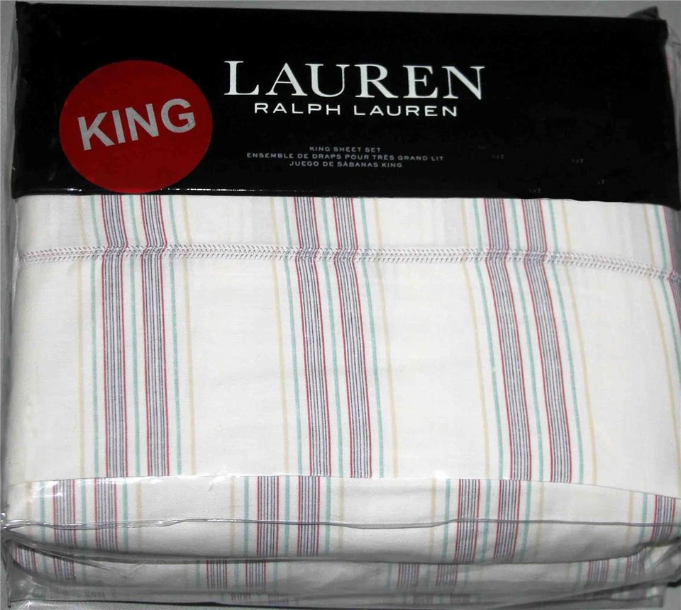 4 Pc Ralph Lauren CLAUDIA Striped X-Deep Cream KING Sheet Set NIP $220 - Image 1 of 1