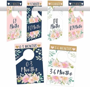 6 Baby Closet Size Dividers Baby Girl - Floral Baby Closet Dividers By Month,... - Picture 1 of 5