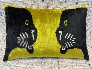 Panther Ikat Velvet Pillow, 16x24 ,Silk Lumbar Cushion Cover, Lumbar Pillows - Picture 1 of 4
