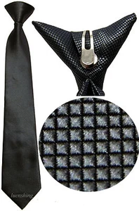 New 100% Polyester Woven  Kids Clip On Pre Tied Style Neck tie Black Size 14 - Picture 1 of 1