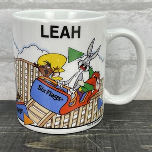 Vtg Six Flags Mug 1994 With Name LEAH 12oz Mug Roller Coaster Art - Picture 1 of 11