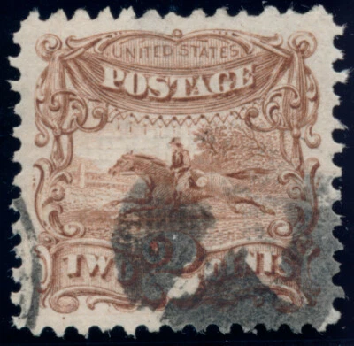 US 113 2c 1869 Pictorial Post Horse and Rider brown PSAG grade 90 - Image 1 of 3