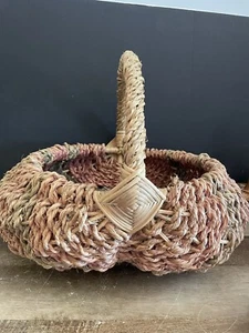 Woven Rattan 19” Gathering Basket Pink, Beige & Green Colors - Picture 1 of 5