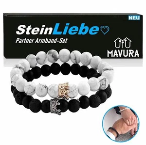 SteinLiebe Partner Armband King Queen Anhänger Set Perle Krone Marmor Optik - Bild 1 von 5