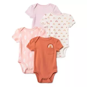 Cloud Island Girls' Size 6-9 Months Earth & Sky Series SS Bodysuit 4 Count Pack - Picture 1 of 8