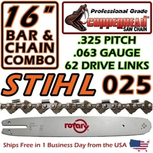 COPPERHEAD 16" STIHL BAR & CHAIN KIT FITS STIHL 023, 025 SAWS - .325 .063 62 DL - Picture 1 of 15