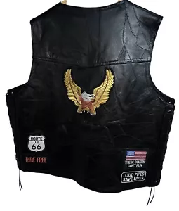 Diamond Plate Buffalo Vintage Mens Black Leather Snap Up Biker Vest Jacket 2XL - Picture 1 of 15