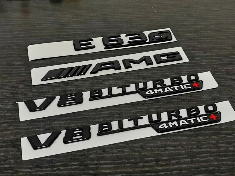 Emblema E63S AMG Biturbo 4matic+ negro brillante para Mercedes-Benz E63 AMG W213 Foto 1 de 2