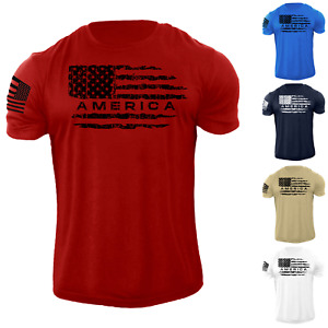 Men's American Flag T Shirt Distress USA Patriotic 100% Cotton