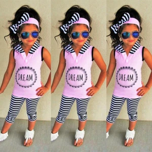 3PCS Kids Toddler Baby Girl Tracksuit Outfit Hoodie Tops Pants Set Sport Clothes - Picture 1 of 11