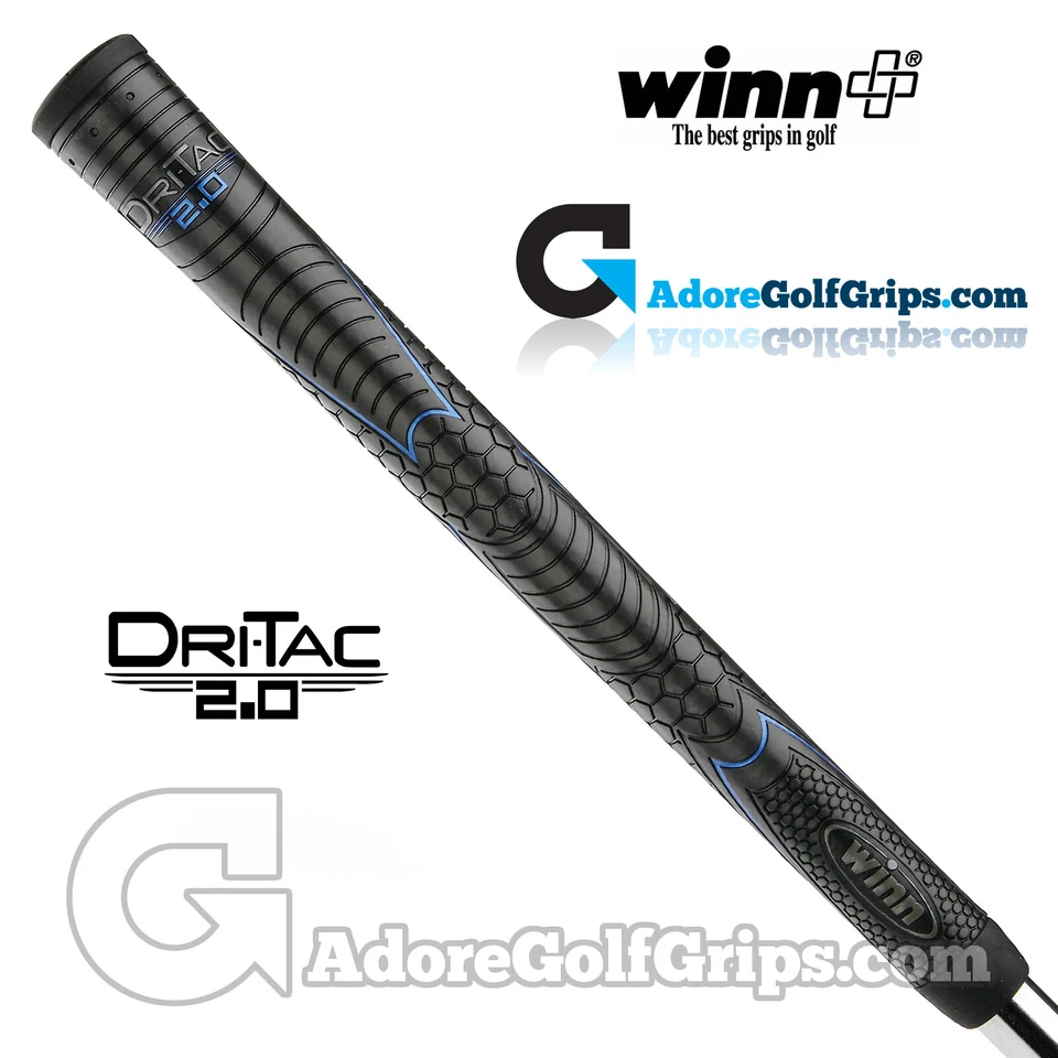 NUEVO - Empuñaduras medianas Winn Dri-Tac 2.0 - negro azabache/azul x 9