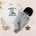 Newborn Baby Boy Short Sleeve Print Tops Pants Hats Clothes Outfits Set 3PCS