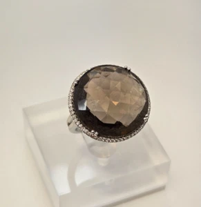 Cocktail Ring 18k White Gold Smoke Topaz Diamond Ring 0.50ct 9.3gr Size 6.25 - Picture 1 of 3