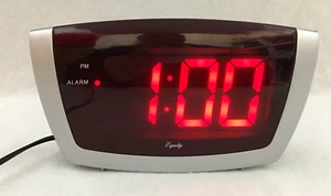 Equity LED Alarm Clock 75906 High Low Dimmer Snooze Silver Case Red Screen - Picture 1 of 11