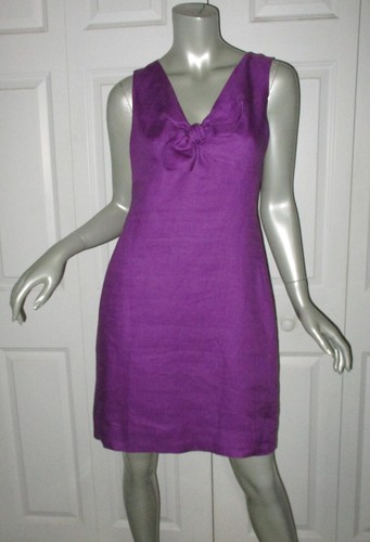 Abito senza maniche in lino viola KATE SPADE con accento fiocco taglia 8