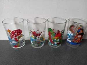 Vintage Lote De 4 Cristales Mostaza Schtroumpfs (Pitufos) 1976 Peyo Tous Varios - Imagen 1 de 6
