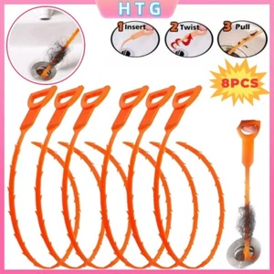 8 Pack Hair Clog Remover Cleaning Tools Spring Pipe Dredging Tool Drain Snake US - Picture 1 of 20