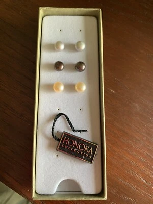 Honora Collection Freshwater Pearl Multi-color Set Of 3 Pair Button Stud - Image 1 of 2