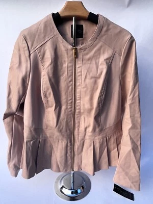 nude leather jacket with ruffles at the bottom women - Imagem 1 de 3