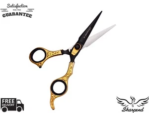 Sharpend Black Gold Hairdressing Scissors Barber Cutting Thinning 6.5" Pro - Picture 1 of 3