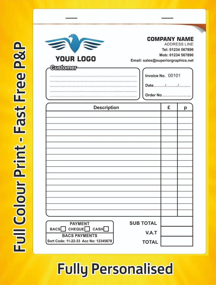 PERSONALISED DUPLICATE A5 INVOICE BOOK / PAD PRINT / NCR /  RECEIPT BOOK  - Image 1 of 3