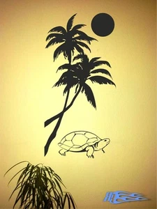 Tatuaje de pared palmeras tortuga pegatina de pared mate decoración palmera sol - Imagen 1 de 2