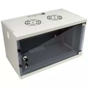 FLAT PACK Wall Mounted Data Cabinet Glass Door for 19 inch Rack 6U 300mm Grey - Picture 1 of 8