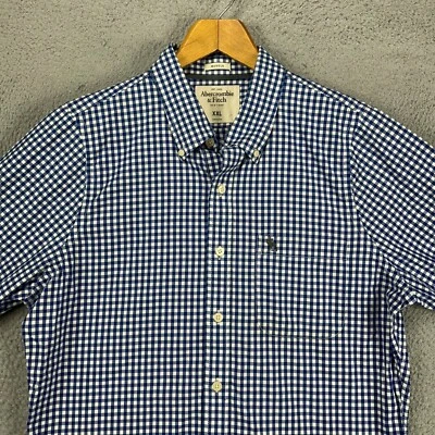 Abercrombie Fitch Muscle Mens Button Down Shirt 2XL Blue White Gingham Check - Image 1 of 4