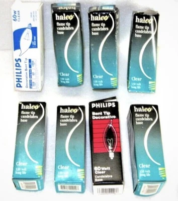VINTAGE  8x  HALCO 60w Clear Flame Tip CA-Type Light Bulbs Chandelier LONG LIFE - Image 1 of 3