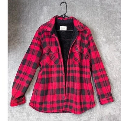 Boston Traders XL Red Black Plaid Sherpa Lined Flannel Shirt Jacket - Image 1 of 4
