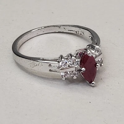 Ruby Ring Cocktail Red Lab Created Stone RJ Sterling Silver 925 Sz 8 - Image 1 of 4