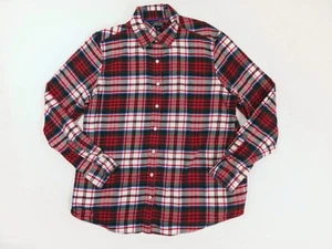 Land's End 100% Cotton Super Soft Red Green Plaid Flannel Shirt Girls 18 - Picture 1 of 14