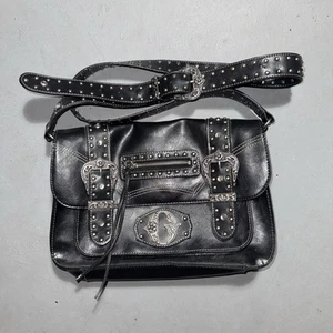 Bolso Cinturón Vintage Guess Negro Tachonado Monedero Bolso sin asas Bandolera Cuero - MEDIANO - Imagen 1 de 11