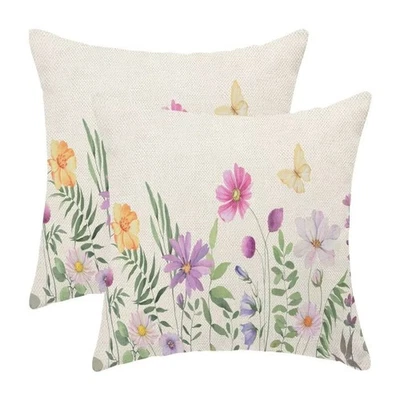 AEIOAE Spring Pillow Covers 16 X 16 Inch Set of 2, Farmhouse Flower Plant Thr... - Image 1 of 4
