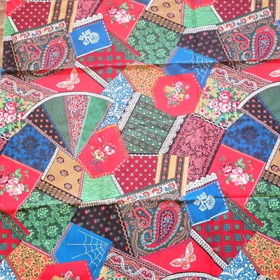 Cranston Cotton Fabric Remnant quilting paisley flowers patchwork bold 42x31" - Image 1 of 4