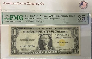 $1 1935A N. Africa - WWII Emergency Issue Fr#2306 PMG 35 - Picture 1 of 2