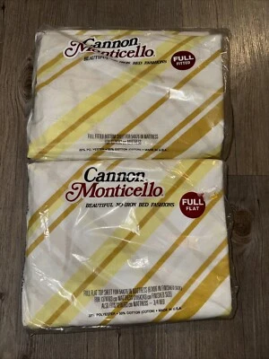 NEW Vintage Cannon Monticello Double Full Fitted Flat Sheet Set Yellow Gold USA - Image 1 of 4