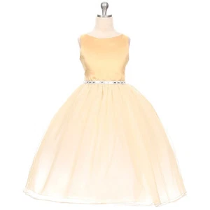 DORADO Talla 6 Vestido Niña Flor Cumpleaños Dama Formal Baile Recital Fiesta - Imagen 1 de 6
