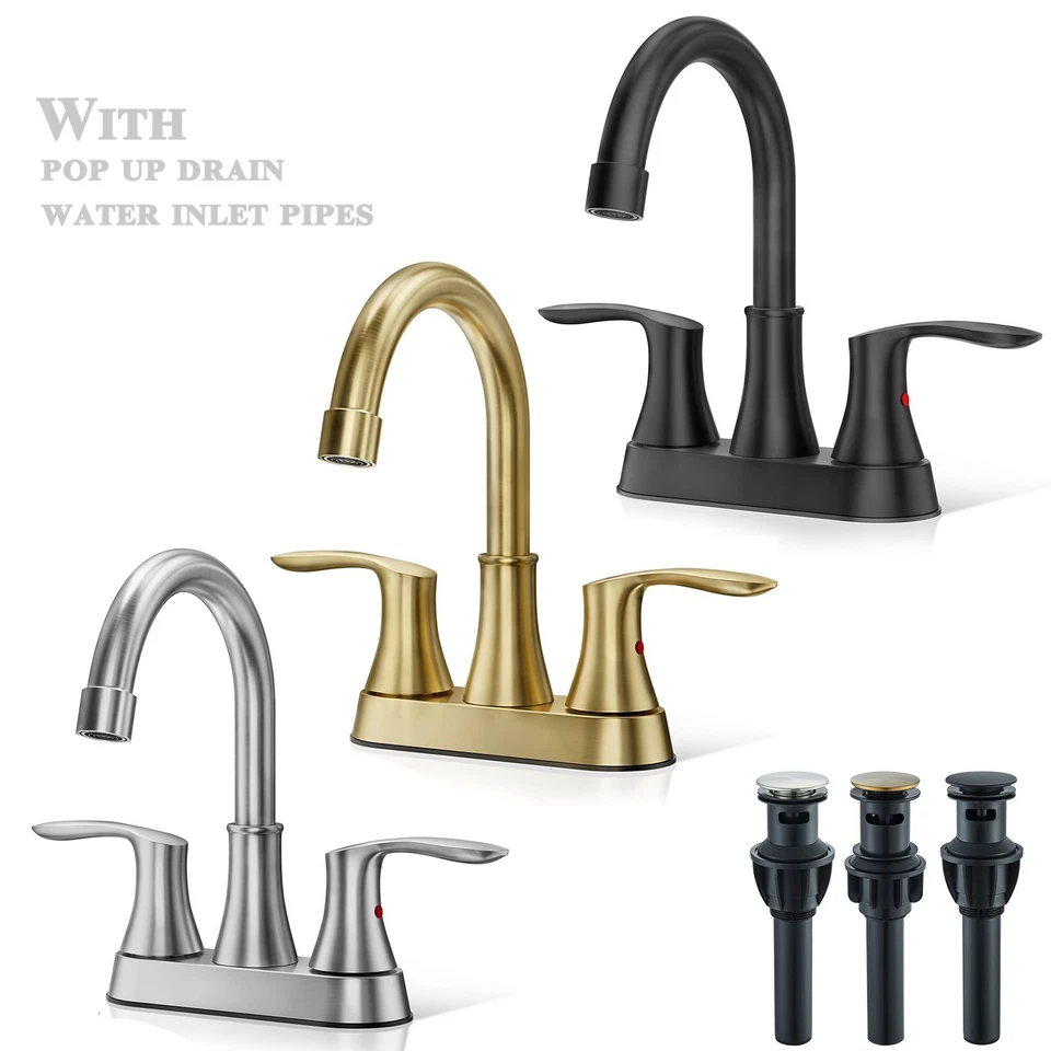 Bathroom Sink Faucet 3Hole 2Handle 4in Centerset Vanity Mixer with Pop Up Drain - Image 1 of 1