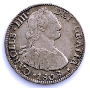 SC-Carlos IV. 2 Reales. 1808/7 TH. Mexico. Silver 0.015 lbs. - Picture 1 of 2
