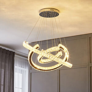 Modern Crystal Chandelier LED 3 Rings Pendant Ceiling Light Dining Room Kitchen