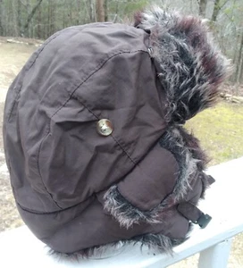 AE American Eagle Faux Fur Aviator Trapper Hat Brown Vintage with Ear Flaps - Picture 1 of 7