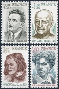 France B499-B502,MNH. Portraits-1977.Herriot,Breuil,de Machault,Charles Cross. - Picture 1 of 1
