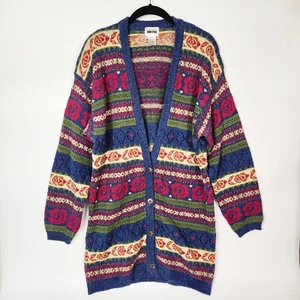 Vtg Sweater Womens S Knitted Button Down Cottagecore Floral Print Cardigan Roses - Picture 1 of 11