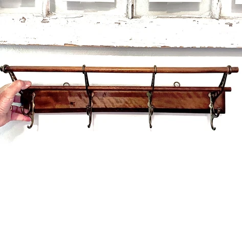 Antique Brass And Oak Hat And Coat Rack Cover
