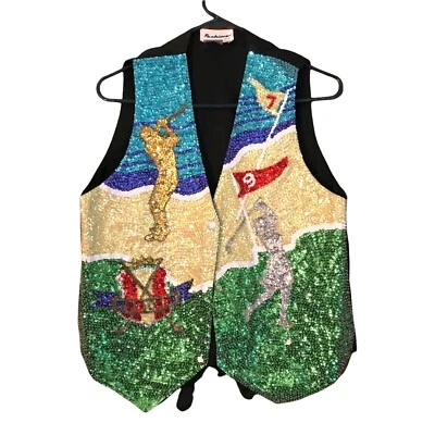Chaleco Chaleco Mediano Raro Moda Fantasía Lentejuelas Golf Tema Vintage Foto 1 de 4