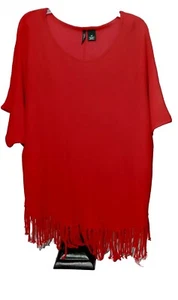 New Directions Burgundy Red Short Sleeves Pullover  Sweater Fringe Cardigan 3X - Picture 1 of 4