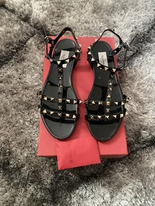 Valentino Garvani Women’s Rockstud Jelly Flat Gladiator Sandals Black Size 38 - Picture 1 of 9